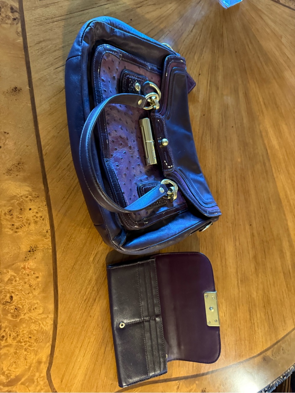 Purple Leather Satchel with Matching Wallet